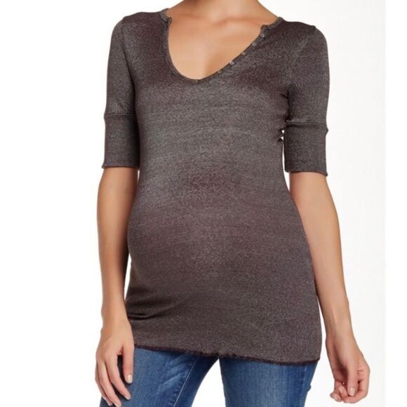 Michael Stars Sweaters - Michael Stars Henley Maternity Original Tee Shirt Top Grey Women’s One Size